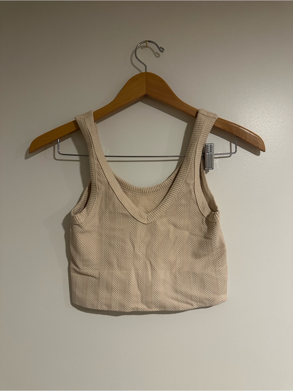 Nikibiki Beige Ribbed V-Neck Crop Tank